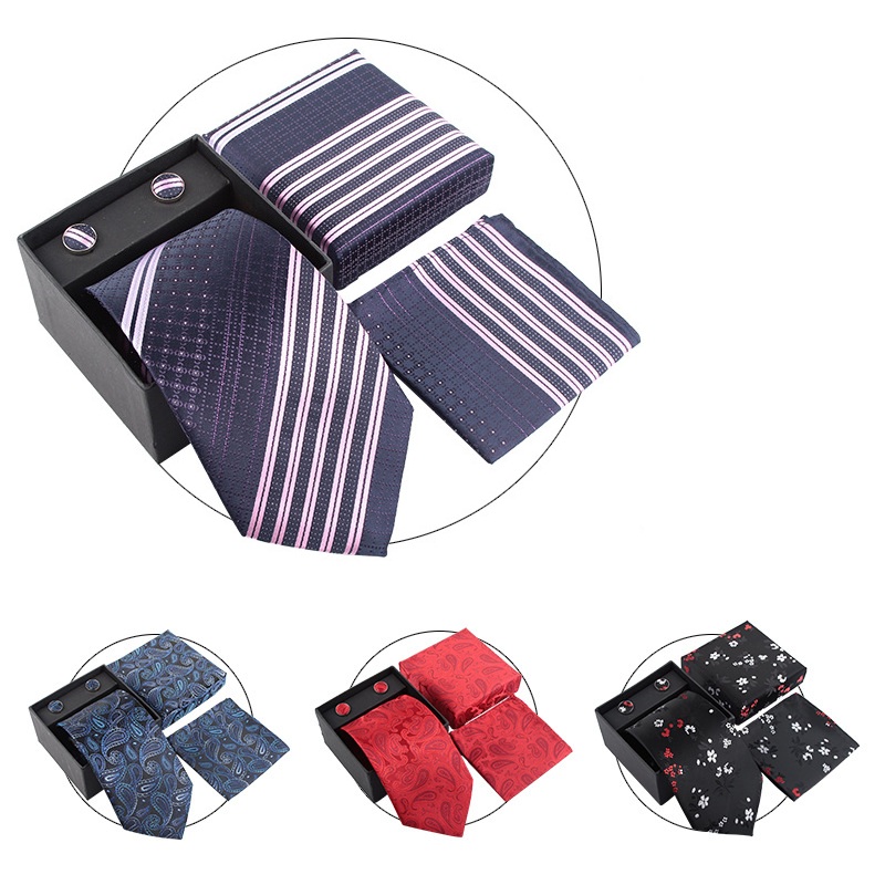 Cufflink Box Set - Men Neck Tie Sets Wedding Ties
